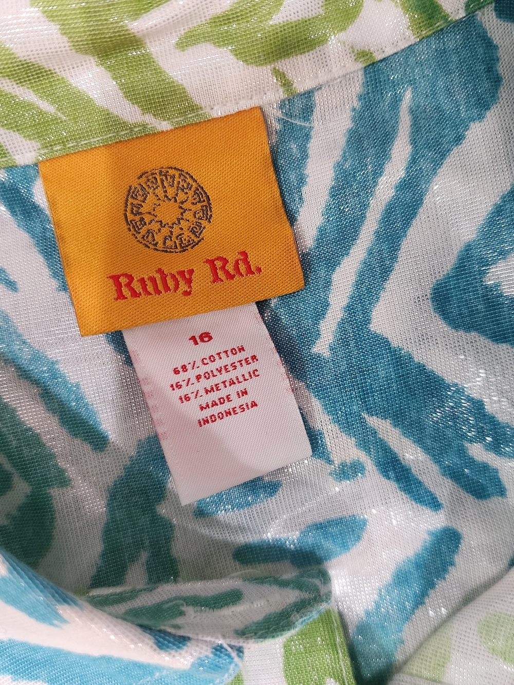 Ruby Rd. Green and Blue Printed Button-Up Shirt - Picture 2 of 2